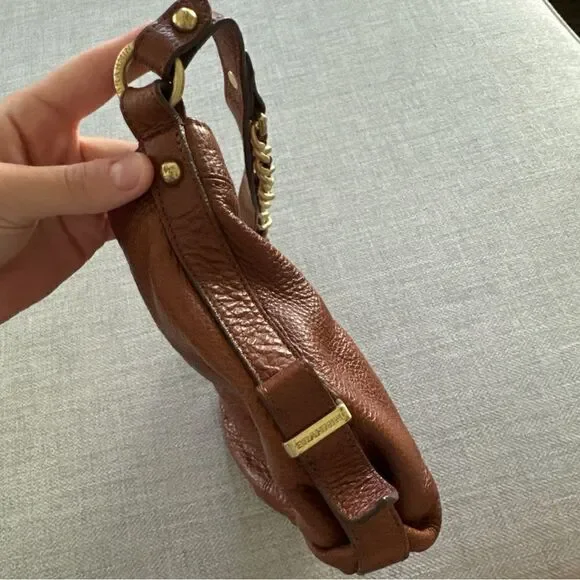 BRAHMIN Brown Pebble Leather Tote Purse Gold Chain Trim Chunky Hardware - Picture 10 of 10